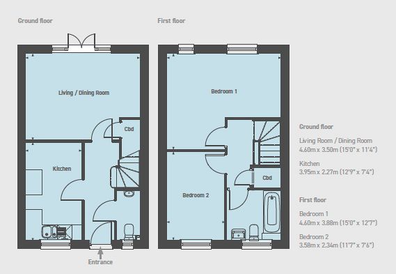 Floor plan 2 bedroom house - artist's impression subject to change